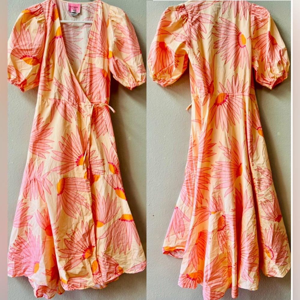 Kate Spade 100% Cotton Falling Flower Wrap Dress in Light Guava Juice Size 0 - Picture 2 of 8